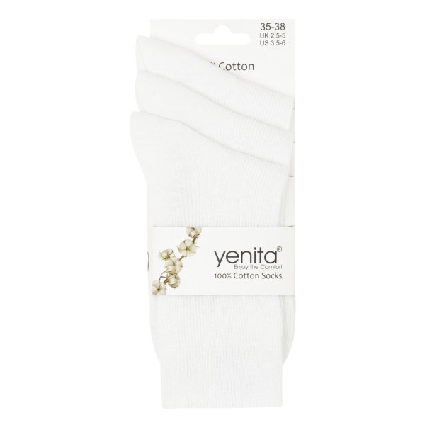 3-pak hvide damestrmper, 100% bomuld